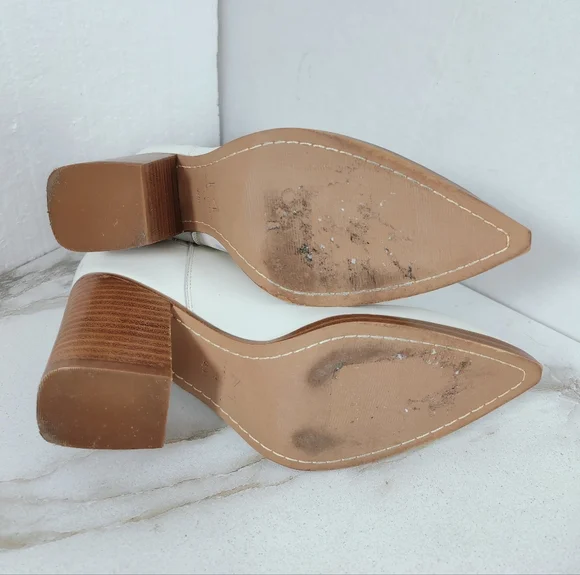 Marc Fisher Lommie Off White Western Style Block Heel Cowboy Ankle Boots, 8.5 - Picture 7 of 13